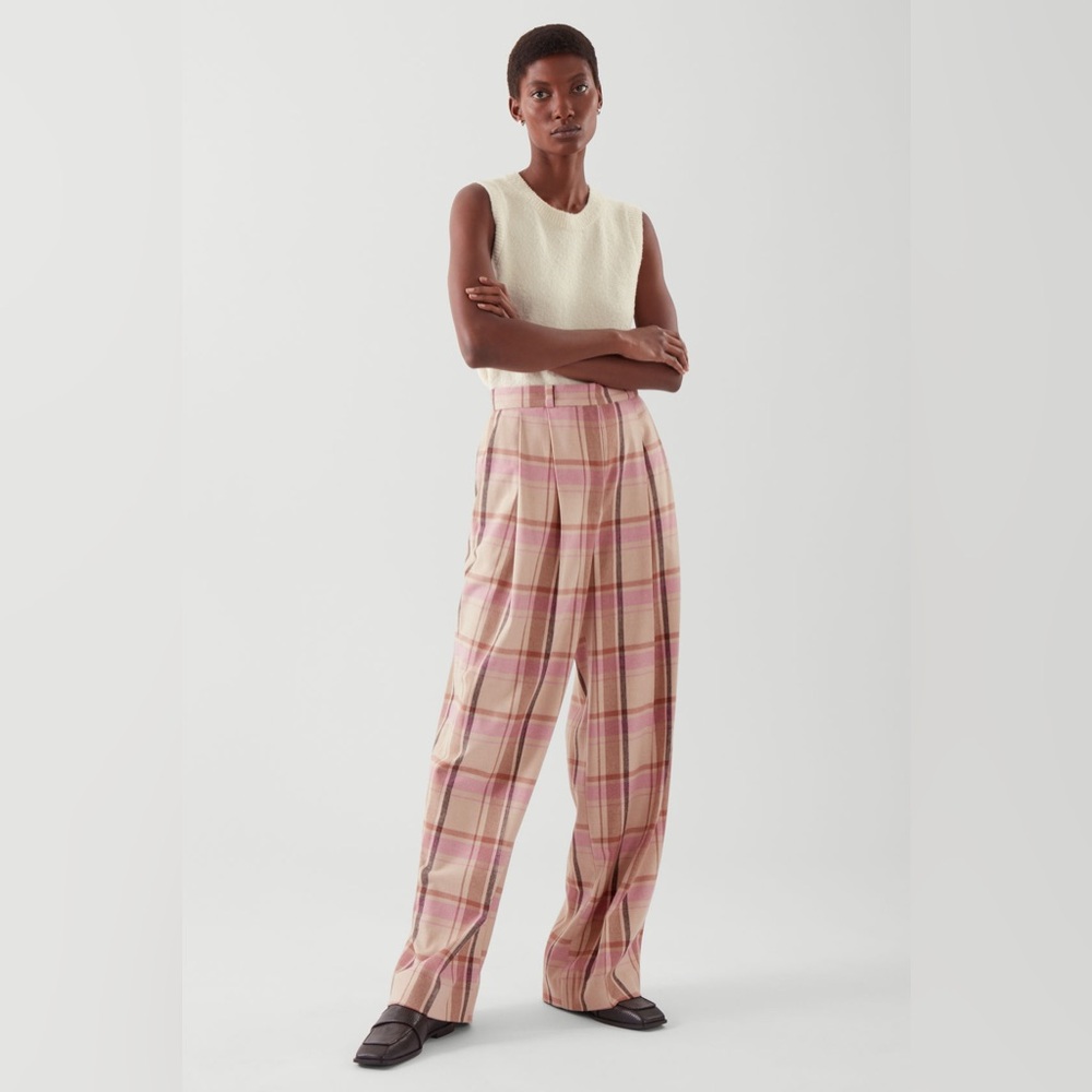 COS Pleated Wide-Leg Checked Trousers